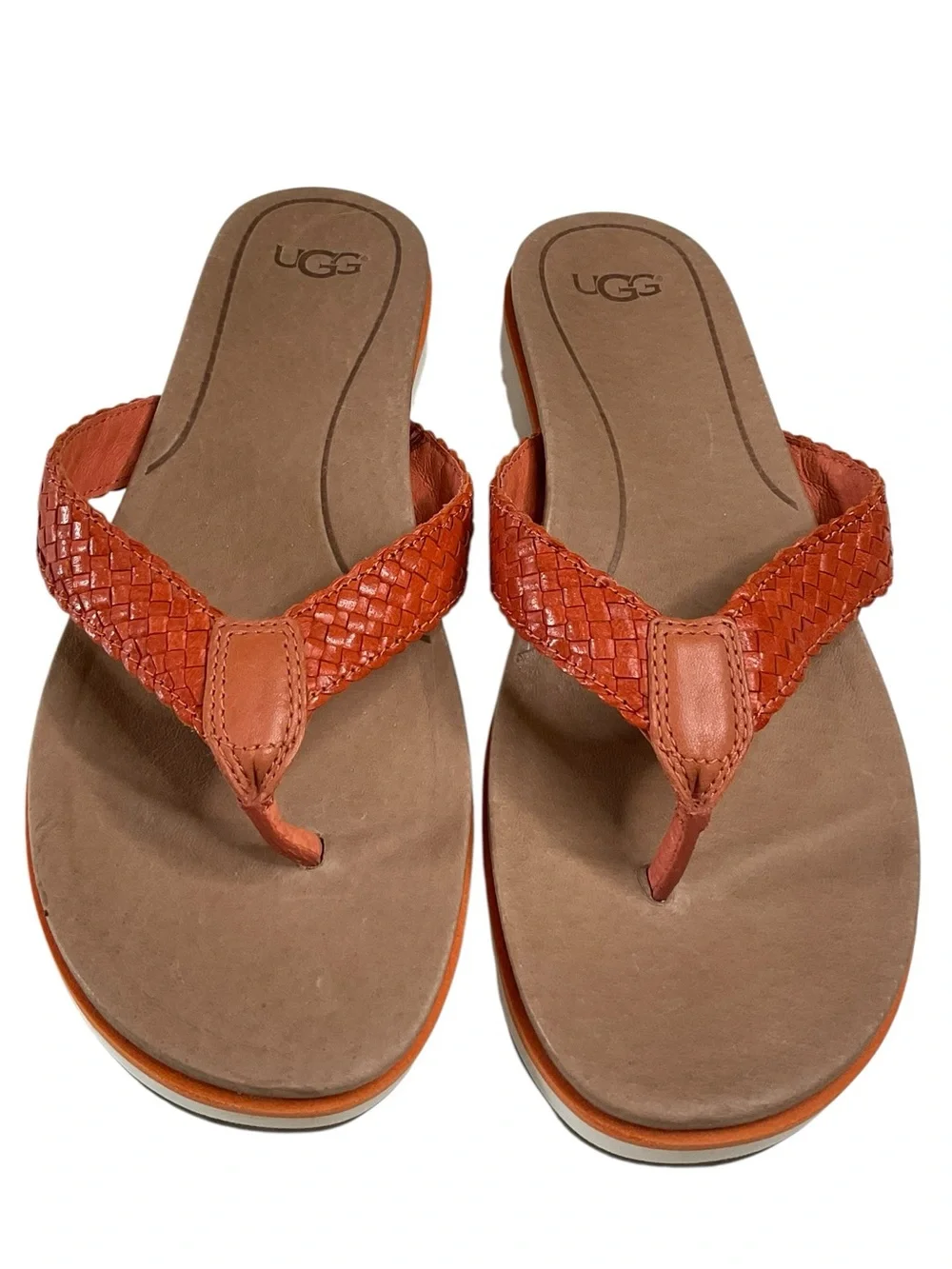 UGG Lorrie Women's Orange Braided Leather Thong Sandals Size 7